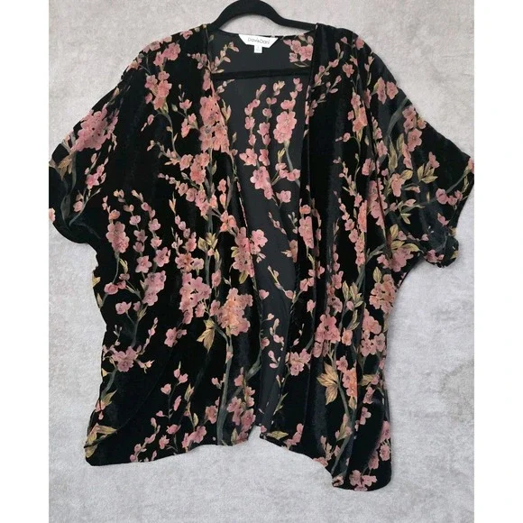 Floral Velvet Burnout Kimono Duster Sheer Boho Fairy Whimsigoth Pink Open Front - Picture 1 of 7